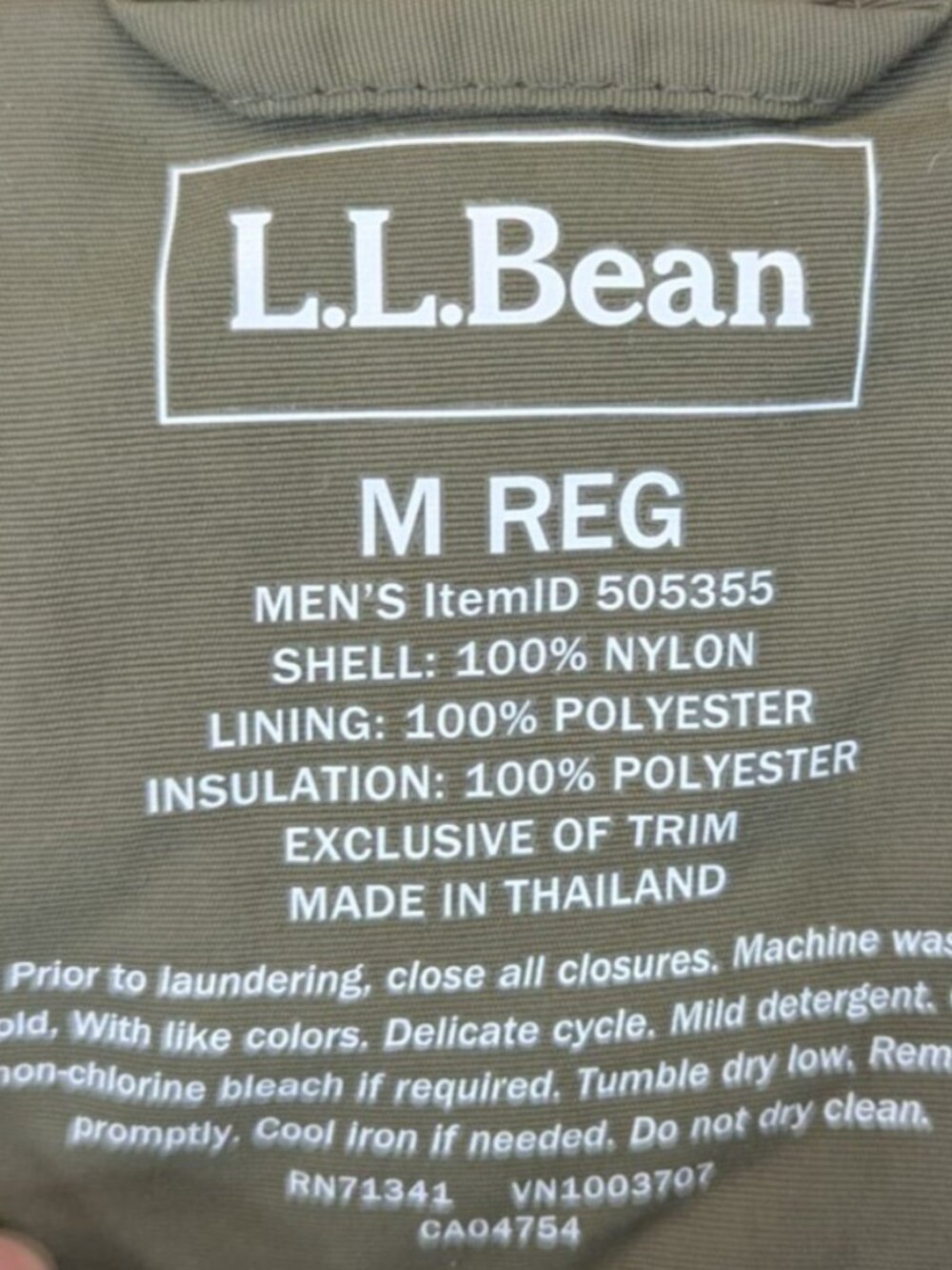 L.L.Bean Mens Medium Olive Green Packable Windbreaker Anorak Jacket - Picture 4 of 8